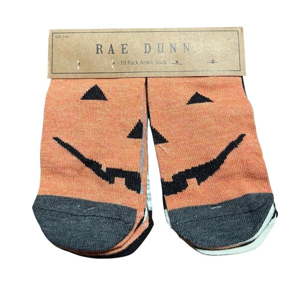 Rae Dunn 10-Pack Ankle Socks Halloween Pumpkin Faces Size S/M Polyester - Picture 1 of 6